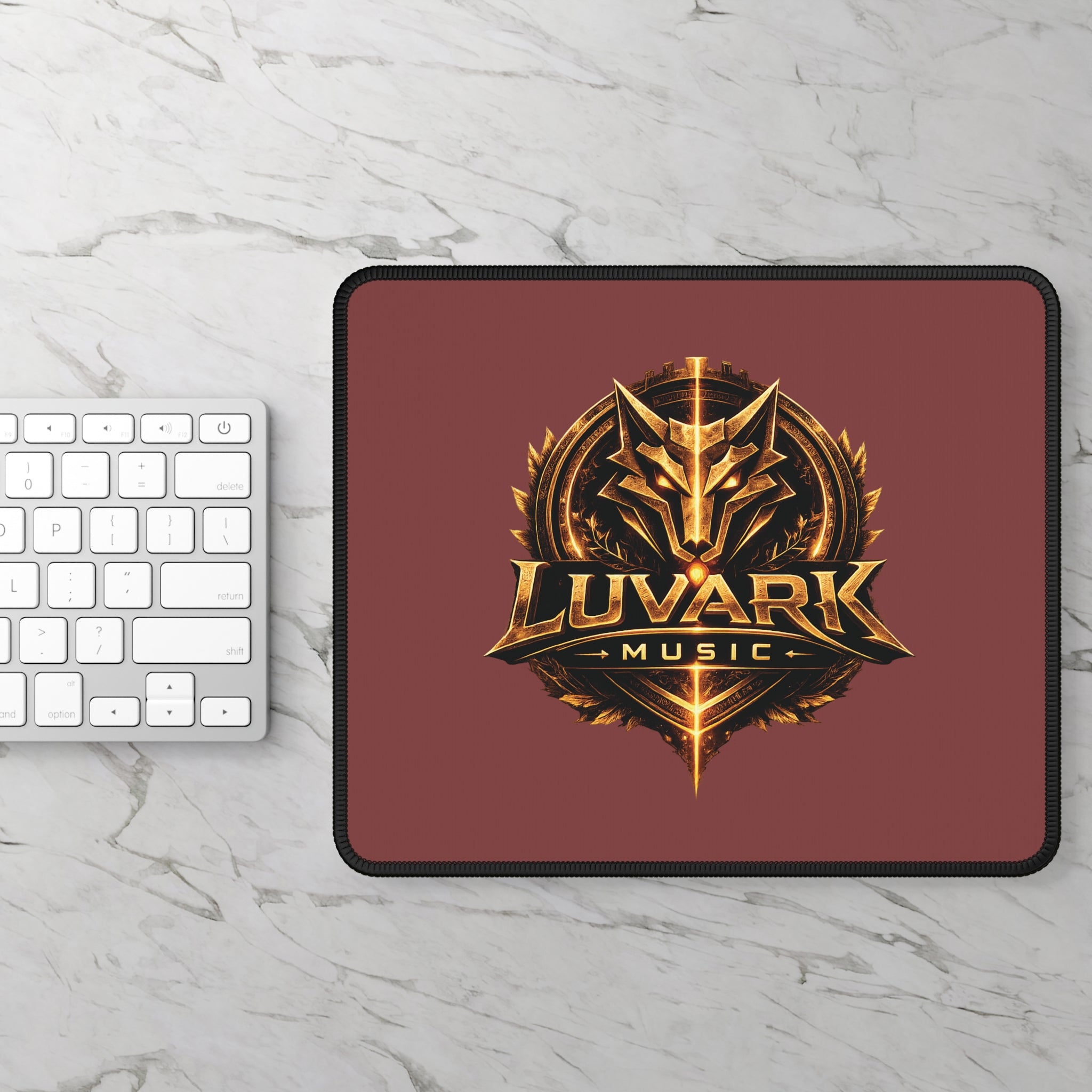 Luvark Music Gaming Mouse Pad — Epic Gold Wolf Logo Desk Mat for Gamers & Streamers